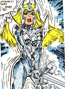 Illyana, willing most of her armor to appear. Art by Bret Blevins.