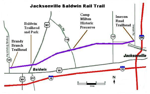 Mapa szlaków kolejowych Jacksonville-Baldwin