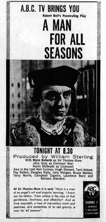 <i>A Man for All Seasons</i> (1964 TV film) 1963 Australian TV series or program