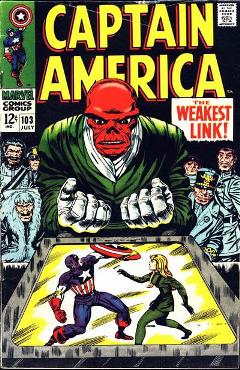 Captain America #103 (July 1968). Silver Age art by Jack Kirby and Shores.
