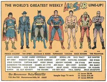 This ad for The Menomonee Falls Gazette ran in DC Comics in 1974. Menomoneead.jpg