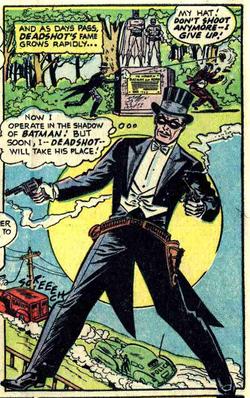 Deadshot in his first appearance from Batman #59 (June 1950). Art by Lew Schwartz, Bob Kane, and Charles Paris