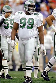 Jerome Brown, Eagles defensive end from 1987 to 1991, was named to the 1990 and 1991 Pro Bowl teams before dying in a tragic car accident in June 1992 at age 27. Jerome Brown of the Philadelphia Eagles (ca. 1991).jpg