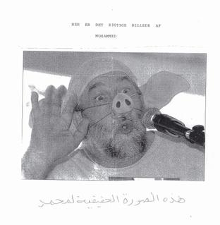 This picture of a French pig-squealing contestant was unrelated to the Muhammed drawings, but was included in the imams' dossier. Original caption included in the dossier: "Her er det rigtige billede af Muhammed", meaning "Here is the real image of Muhammad."[31]
