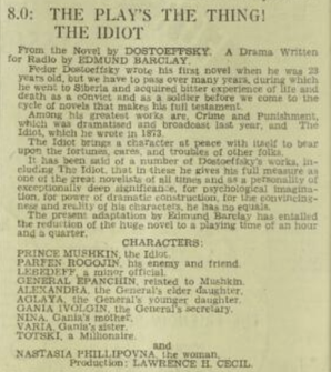 <i>The Idiot</i> (radio drama) Radio show