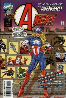 Shannon Carter as American Dream on the cover of A-Next #4 (1999). Artwork by Ron Frenz & Brett Breeding.