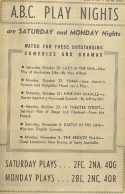 <i>Lazy in the Sun</i> 1951 radio drama by Max Afford