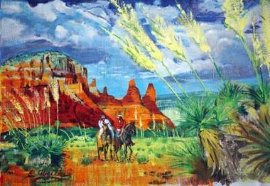 File:Original Navajo horse riders near sandstone cliffs.jpg