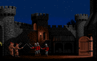 Screenshot of a raid with graphics in the 1986 Amiga version. Amiga Defender of the Crown raid.png