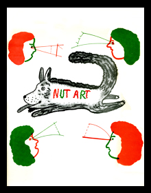 Nut Art exhibition catalog, California State University, Hayward, 1972. Cover by Roy De Forest. Cover of the catalog for Nut Art exhibit, California State University, Hayward, 1972.jpg
