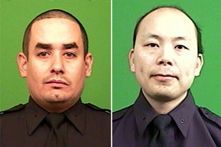 Official New York City Police Department portraits of Rafael Ramos and Wenjian Liu, who were killed in a shooting on December 20, 2014