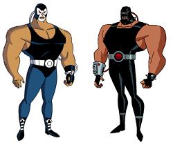 Bane, as he is depicted in Batman: The Animated Series (left) and subsequent appearances (right).