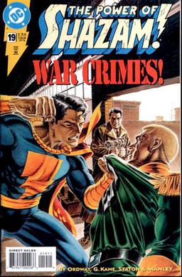 Captain Marvel Jr. battles his archenemy Captain Nazi on the cover of The Power of Shazam! #19 (1996). Art by Jerry Ordway.