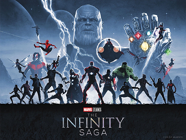 DVD artwork displaying various Infinity Saga protagonists with Thanos in the background