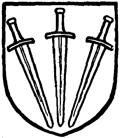 Arms of Paulet, Marquess of Winchester: Sable, three swords pilewise points in base proper pommels and hilts or