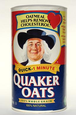 Quaker Oats box, featuring the pre-2012 "Quaker Man" logo