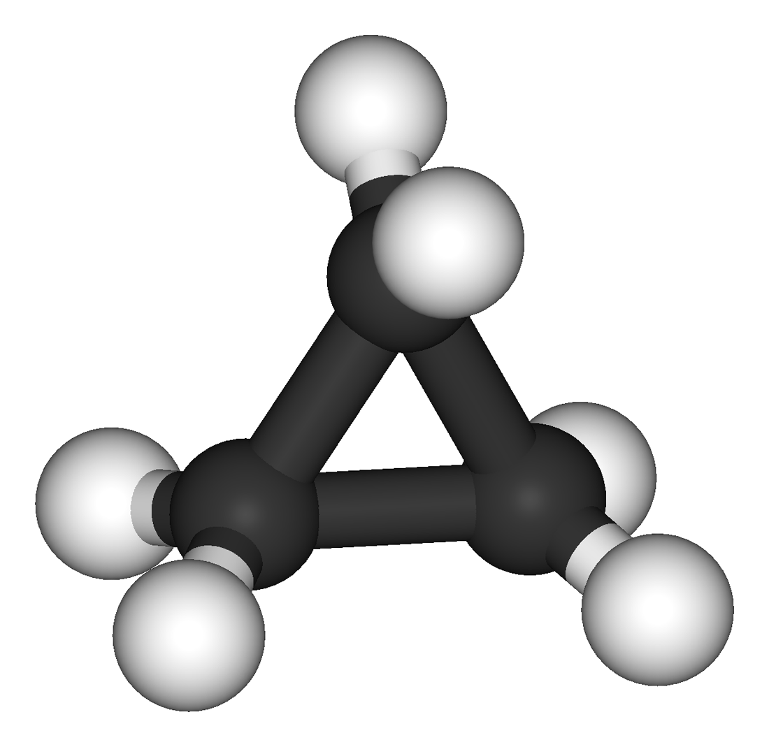 Ball and stick model of cyclopropane