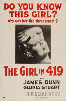 <i>The Girl in 419</i> 1933 film by Alexander Hall