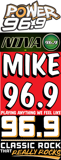 Stunt logos as "Power 96.9", "Nova 96.9", "96.9 Mike FM" and "96.9 The Bone".