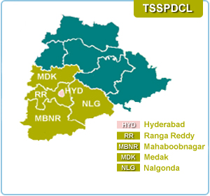 Map showing the districts of TSSPDCL (in yellowish green)