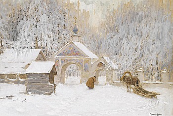 File:Frosty morning at abbey gate, painting by Sergei Lednev-Schukin.jpg