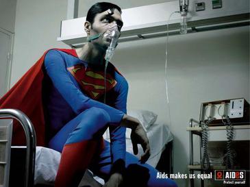 Superman depicted as stricken by AIDS, in an awareness campaign