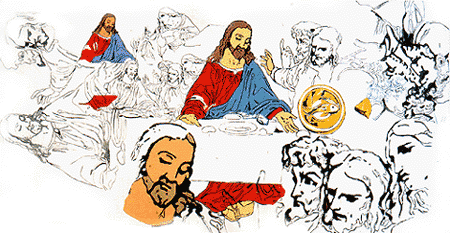 Images of Jesus from The Last Supper cycle (1986). Warhol made almost 100 variations on the theme, which the Guggenheim felt "indicates an almost obsessive investment in the subject matter".[206]