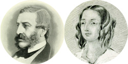 cameos, head only, of a Victorian man and woman in left profile