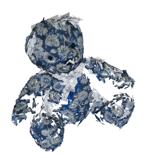 Final merged model of features for the teddy bear, after Euclidean upgrade. For recognition, this model is matched against a photograph of the scene using RANSAC. Taken from [Rothganger et al. 2004]. Features full 3d.png