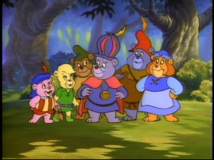The Gummi-Glen Bears (from left to right): Cubbi, Sunni, Gruffi, Zummi, Tummi and Grammi. Gummibears.jpg