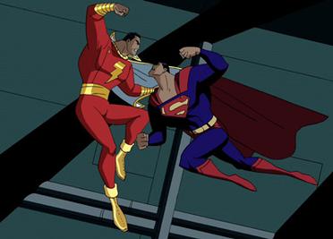 Captain Marvel fights Superman in the "Clash" episode of Cartoon Network's Justice League Unlimited.