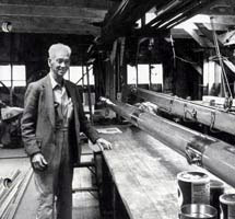 Myron Spaulding in the spar loft at the Spaulding Boatworks (1995) SWBCmyrononsparloft215.jpg