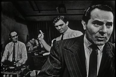 The Night America Trembled was Studio One's September 9, 1957, top-rated television recreation of Orson Welles' radio broadcast of The War of the Worlds on October 30, 1938. Alexander Scourby is seen in the foreground. Warren Beatty (not pictured), in one of his earliest roles, appeared in the bit part of a card-playing college student.