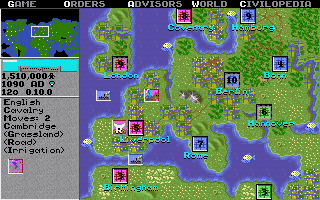 A world map screenshot from the Amiga version of Civilization