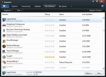 Impulse screenshot showing list of installed software