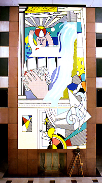 <i>Mural with Blue Brushstroke</i> Mural painting by Roy Lichtenstein