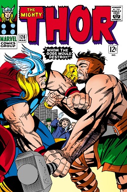 The Mighty Thor #126 (March 1966), the debut after its retitling from Journey into Mystery. Art by Jack Kirby and Colletta.