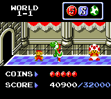 In Challenge Mode, stages end with an evaluation of players' scores and collected items. Super Mario Deluxe Challenge Screenshot.png