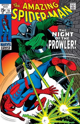 The debut of the Prowler (Hobie Brown) in cover of The Amazing Spider-Man #78 (November 1969).Art by John Romita Sr..