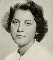 A young white woman wearing a white blouse