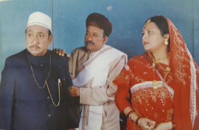 from left, Upendra Trivedi as Champaklal, Arvind Trivedi as Deepchand and Minal Karve as Bhabhu in 'Vevishal' play, adopted by Trivedi himself from Jhaverchand Meghani's novel by same name