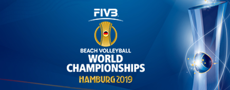 02 July 2019, Hamburg: Beach Volleyball, World Championship, in Rothenbaum  Stadium: Preliminary round Women, Behrens/Tillmann (Germany) -  Bansley/Wilkerson (Canada). Kim Behrens (r) and Cinja Tillmann in action on  the Center Court. Photo