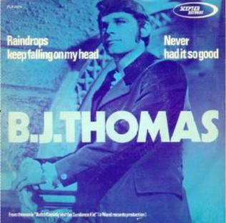 Raindrops Keep Fallin on My Head song written by Hal David and Burt Bacharach for the 1969 film Butch Cassidy and the Sundance Kid