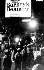 Sheriff's deputies face off against demonstrators at the Barney's Beanery zap, February 7, 1970 Barneyzap.jpg