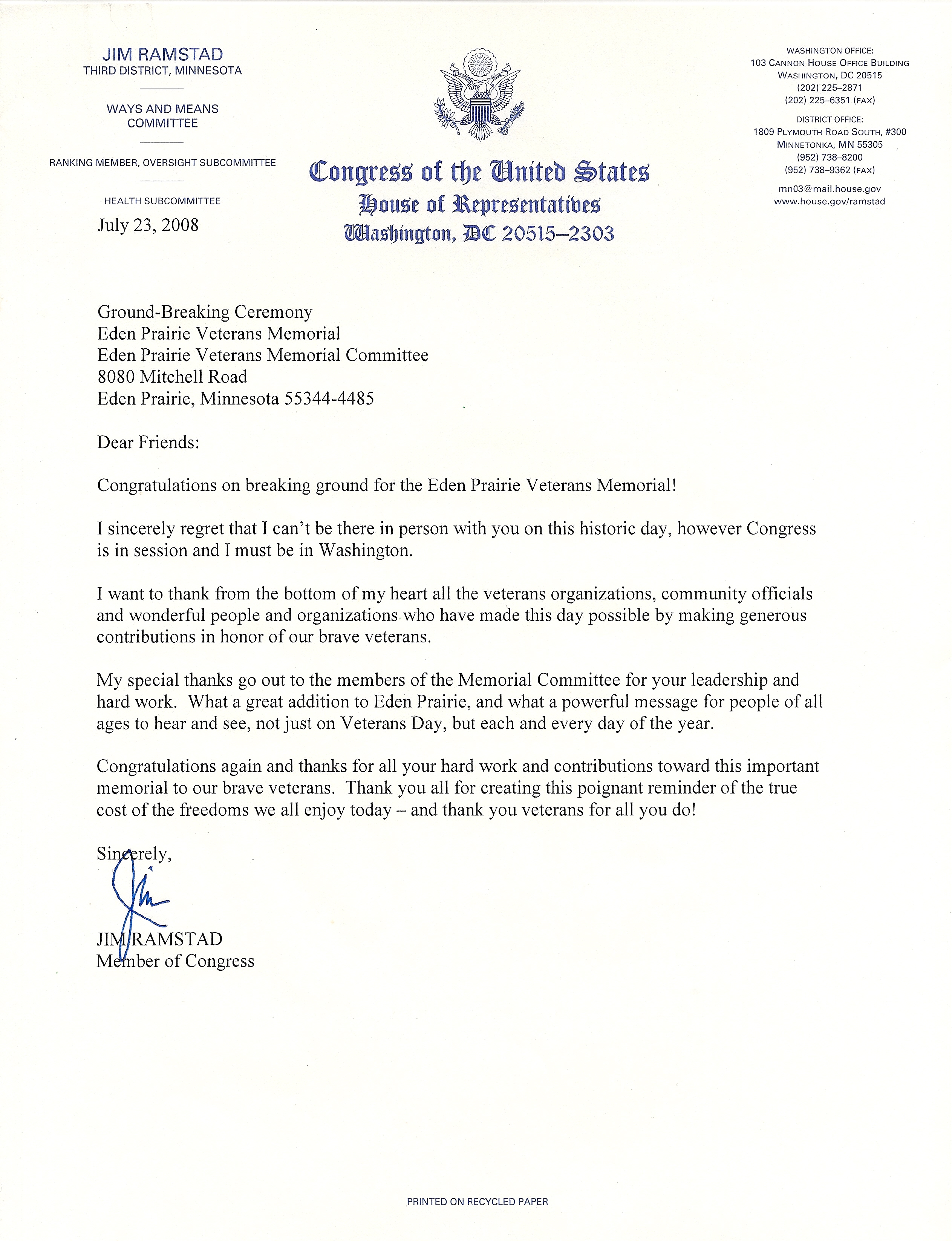 How should I address a letter to a congressman?