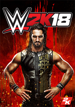 A picture of Seth Rollins is seen on a red background with a splash effect behind him in mainly orange colors. The game