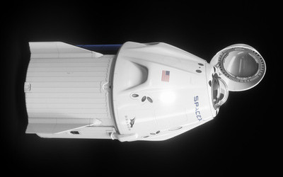 Artist's rendering of Resilience for Inspiration4, with its nose cone open, revealing the cupola