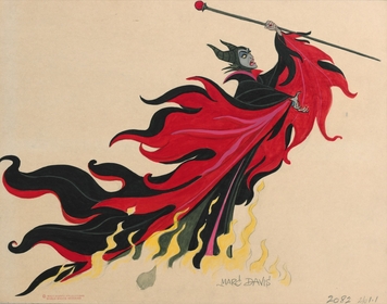 In designing Maleficent, Marc Davis experimented with flamelike shapes and patterns of triangular color.[4]