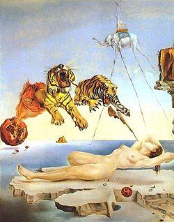 <i>Dream Caused by the Flight of a Bee Around a Pomegranate a Second Before Awakening</i> Painting by Salvador Dalí (1944)