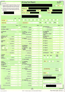 DVSA Form DL25C: Driving Test Report issued NG5 to candidates by examiners Driving Test Report 2011.png